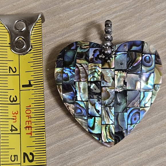 VINTAGE Sterling Silver Sally C Treasures Abalone Shell Reversible Heart Pendant - Picture 13 of 15